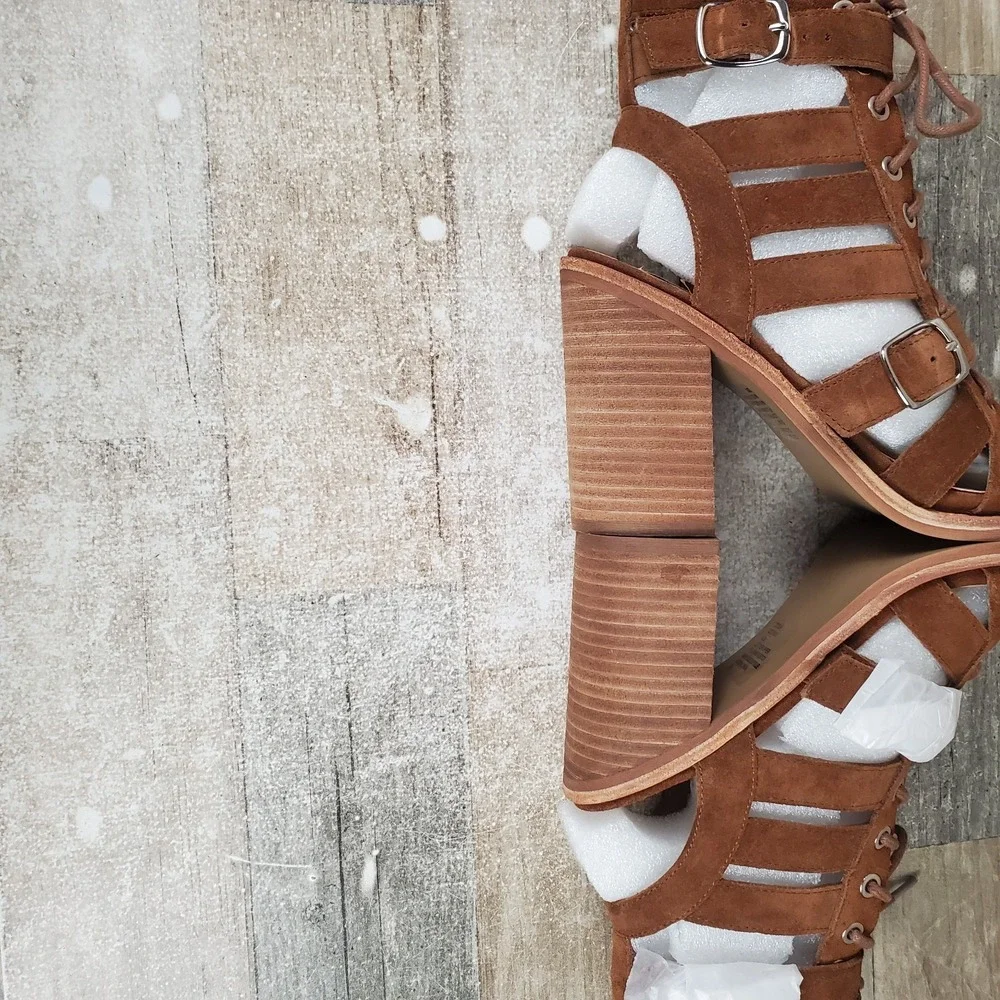 Steve Madden Cecilia Sandals Womens Sz 6.5 M Brown Suede Block Heel Strappy
